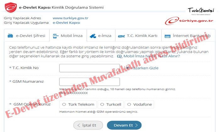 E-Devlet üzerinden Muvafakatlı adres bildirimi